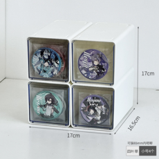 透明壓克力收納盒 抽屜式防潮整理盒, 四葉草-小號4個裝【適用65MM內吧唧】, 均碼