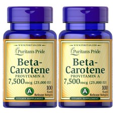 Puritan's Pride 퓨리탄프라이드 베타 카로틴 프로비타민A 7500mcg 100정 x 2, 2개
