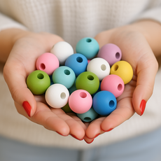 컬러 나무구슬 원형 우드 볼 비즈 공예 DIY 팔찌 마크라메 만들기, 10개, 스카이