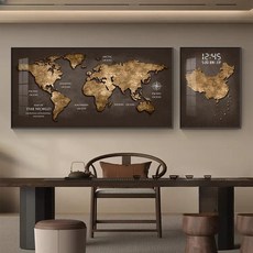 세계지도 액자 대형 월드맵 벽걸이 포스터 사무실 회의실 인테리어 지도, 옵션 1, 시계+플러그인, 160x80+60x80cm