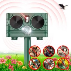태양광 초음파 새로운 초음파 플래시 동물 퇴치기 레이저 새 퇴치 뱀쥐 적외선 감지 3 in 1 두더지퇴치기, GE(7016)