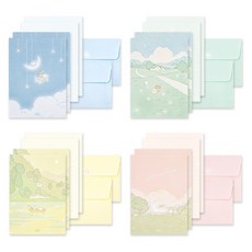 대시앤도트 보드리 미니 레터 편지지 4종 x 4p + 봉투 4종 x 2p 세트, 혼합색상, 1세트