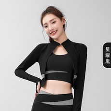露臍拼色瑜伽外套 高領修身顯瘦健身外套女