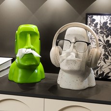 휴지케이스 핸드타올 디스펜스 케이스휴지케이스 생일선물 보관함 귀여운 연한브라운 3종 수납, 모아이 석상 종이 타월 상자-화이트