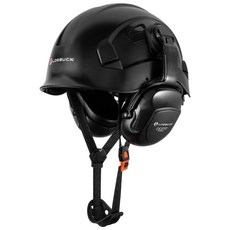 【台灣 隔日 發出 統編】30分貝降噪隔音耳罩美式建築安全帽工程施工透氣防護帽, 黑帽+耳罩, 1個