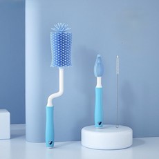 矽膠奶瓶刷三件組：360度旋轉奶瓶刷、奶嘴刷、吸管刷 輕鬆清潔無死角, 1個, 愛心款藍色, 愛心款藍色