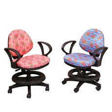 兒童成長椅可愛小熊圖案 防潑水 高密度泡棉 可調整高度, 扶手+腳踏圈椅,藍色-固定輪