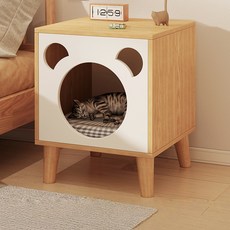 GAPINO 고양이 하우스 겸용 침대 협탁, 1개, 오크+화이트 도어