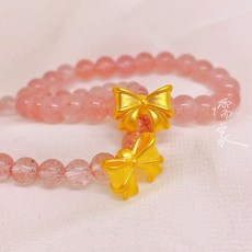 儒家寶寶 黃金9999純金蝴蝶結編織手繩 草莓晶串珠寶寶手鍊 彌月/滿月禮