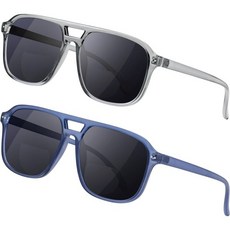 매디슨 애비뉴 2팩 레트로 에비에이터 바이포칼 리딩 선글라스 트렌디 선 리더 남성 여성 자외선 차단 블랙데미 2.5, Transparent Grey/Matte Blue, 2.0 x