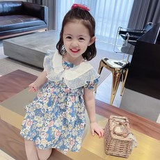 小不點兒 女童碎花連身裙 韓版荷葉領公主裙
