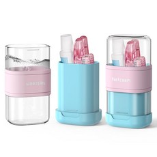 칫솔 여행용 케이스 키트 휴대용 접이식 칫솔 홀더 및 치약 커버 용기 구강 세정제 컵 포함 여행 욕실 캠핑 출장용 구강 청소 도구 정리함, Blue