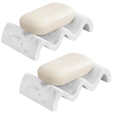 Luxspire 비누 접시 대리석 비누 접시 자체 배수 트레이 샤워 욕실 싱크대 주방 및 조리대용 비누 홀더 세이버 그래블 화이트 2팩 132939, Gravel White