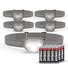 Eveready LED 헤드램프 [5팩] IPX4 방수 캠핑 하이킹 비상 정전을 위한 밝고 내구성 있는 헤드 라이트 배터리 포함 101644, Gray (5-Pack)