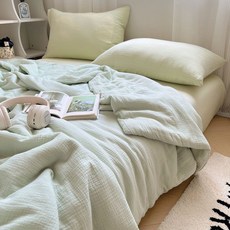 슬림소녀 여름이불 순면 침구세트 침대 시트 에어컨이불 여름용, 말차색