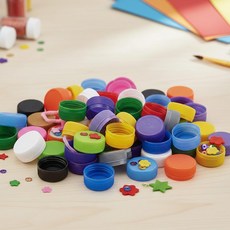彩色塑膠瓶蓋組 美勞DIY手工材料 兒童益智創作 幼兒園創意拼貼, 彩色瓶蓋, 1套