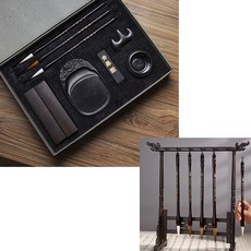 熱賣 文房四寶毛筆套裝筆墨紙硯精品書法鎮尺墨條硯臺毛筆 毛筆 書寫筆 文房四寶套裝 書房用品 書寫用品 文具 美術用品, 煙月稀文房四寶套裝+12掛筆架, 1個