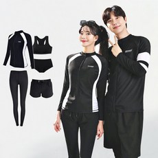 서프라이더 남녀 라인배색 집업래쉬가드 상의+하의+이너+레깅스 풀세트 빅사이즈