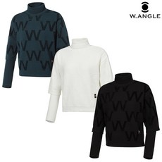 [와이드앵글] WWW22K03 여성 WL 로고패턴 이중소매 풀오버 스웨터