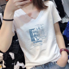 女款V領短袖純棉T恤 寬鬆顯瘦上衣