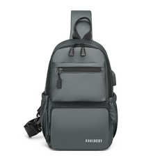 starbuysell TW 休閒斜背包 約會包 胸前包 透氣包款 男士休閒斜挎包 多功能大容量單肩包 運動休閒防水胸包, 灰色胸包-8819