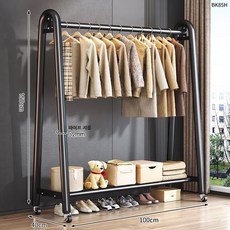 심플 스탠드 행거 옷걸이 선반형 이동식 옷수납 정리 행거 침실 드레스룸 정리대, 고급블랙 100x150x 단층 수납