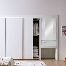장인가구 드로잉 E0등급 무광 화장대 슬라이딩 붙박이장 260cm, 핑크