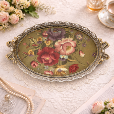 데일리데코 신주 리본큐빅 엔틱풍 쟁반, 쟁반-소-직원형, 1개