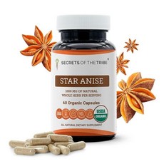 Secrets of the Tribe Star Anise USDA 60캡슐 | 채식주의자 캡슐 및 인증된 스타 아니스(Illicium verum) 건조 씨앗(60캡슐)으로 제작, 60 Count (Pack of 1)