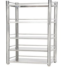 誠宜 特厚款鋼板 三面圍欄不鏽鋼置物架, 不銹鋼色, 5層