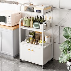 홈컴 주방 선반 이동식 다용도 수납장 전자레인지 오븐 수납, 4단, 화이트B
