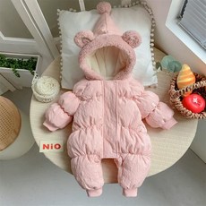겨울옷 귀여운 곰돌이 아우터 외출용 따뜻한 겨울용, 73 7개월8.5kg, 1개, 핑크 뾰족한 모자