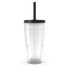 Tervis 투명하고 다채로운 미국산 이중벽 단열 텀블러 여행용 컵으로 음료를 차갑고 뜨겁게 유지 709.8ml(24온스) 블랙 빨대 뚜껑, Tervis 투명하고 다채로운 미국산 이중벽 단열 텀블