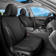 FLORICH 카시트 커버 앞 좌석 자동차용 가죽 시트 커버 방수 프로텍터 통기성 차량용 자동차 대부분의 트럭 SUV에 범용 핏 191043, 앞좌석 한 쌍, 블랙