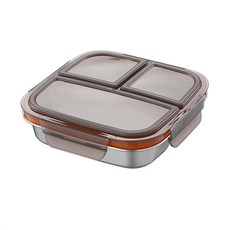 나인나 정사각 304 스테인리스 칸막이 밀페 도시락 스텐 나눔 반찬통, 1개, 블랙3칸