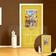 이태리 감성 현관문 인테리어 필름 옐로우 데코 패턴 문리폼 신발장 집꾸미기