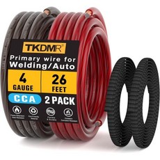 4 게이지 와이어 배터리 케이블 CCA AWG 전기 연장선 26피트 빨강 검정 슬리브 포함 자동차 전원 접지 차량 오디오 RV, 4 Gauge Wire, 26 FT Black +26 FT Red +52FT C
