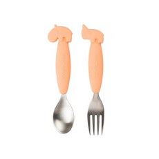 Done by Deer 不鏽鋼餐具兩件組 動物款, 橘色, 1個