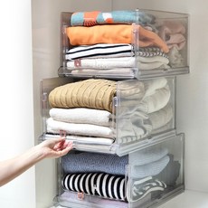 살림마녀 접이식 슬라이딩 리빙박스 옷정리함, 투명, 2개