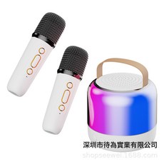 DIU 藍牙音箱便捷式迷你卡拉OK麥克風音響兒童K歌家用小型KTV, 1個, Y6 雙麥【白色】:如圖