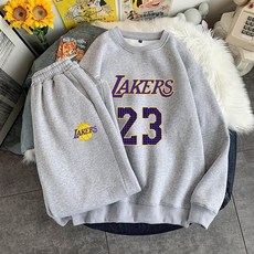 好評優選圓領衛衣套裝男生一套直筒長褲寬鬆大碼運動湖人23號詹姆斯兩件裝