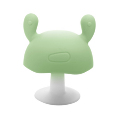 小蘑菇固齒器【附贈收納盒】食品級咬膠磨牙用 嬰兒磨牙玩具 咬咬樂 矽膠固齒器 寶寶固齒器 耐啃咬 嬰兒矽膠牙膠磨牙棒, 1個, 綠色-附贈收納盒