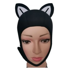 水精靈 3mm 防寒頭套 可愛造型潛水帽, 1個, 黑色白耳黑槓,XL (頭圍 61-64cm)