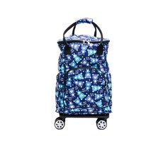 DF Queenin 輕量設計360度拉桿推車購物袋後背包 購物車 雙肩包, 藍底小熊