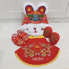嬰兒抓周禮服套裝 虎頭帽虎頭鞋肚兜, 紅色, 1套