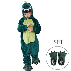 맘앤대디 어린이 동물잠옷 공룡+신발 세트_녹색