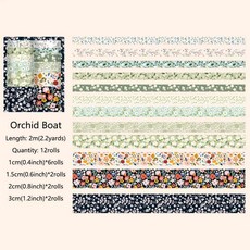 12 롤 빈티지 꽃 Washi 강력 접착 테이프 세트 DIY 컬러 장식 데코 마스킹 노트 일기 총알 저널링 포장 용품 216195, Orchid Boat