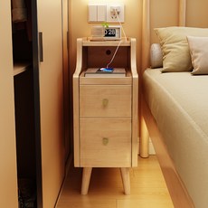實木床頭櫃，迷你極窄20/30/40公分，臥室夾縫收納櫃, 詳見包裝, 詳見包裝, 白色 帶穿線孔,整裝(自行安裝四個腳) 20x40x50