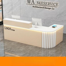 템바보드 테이블 ㄱ자 카운터 안내데스크 우회전 프론트, 웜베이지 + 화이트 + 무드등 + 왼쪽 회전