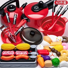 女孩玩具 過家家迷你廚房玩具 仿真煮飯臺 兒童節禮物, 仿真廚具43件套（電商盒裝）, 1個